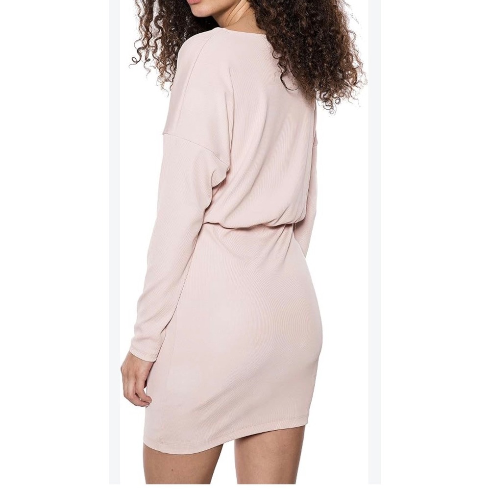 Halara Womens Pink Long Sleeve Ribbed Mini Dress Elastic Waist Size M